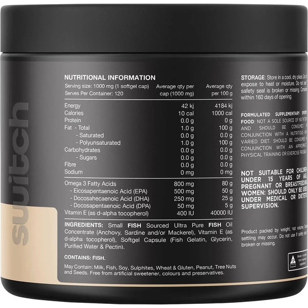 Switch Nutrition Ultra Fish Oil High Strength Norwegian Omega 3 120 Capsules