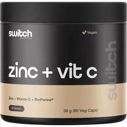Switch Nutrition Zinc + Vitamin C 60 Capsules with BioPerine