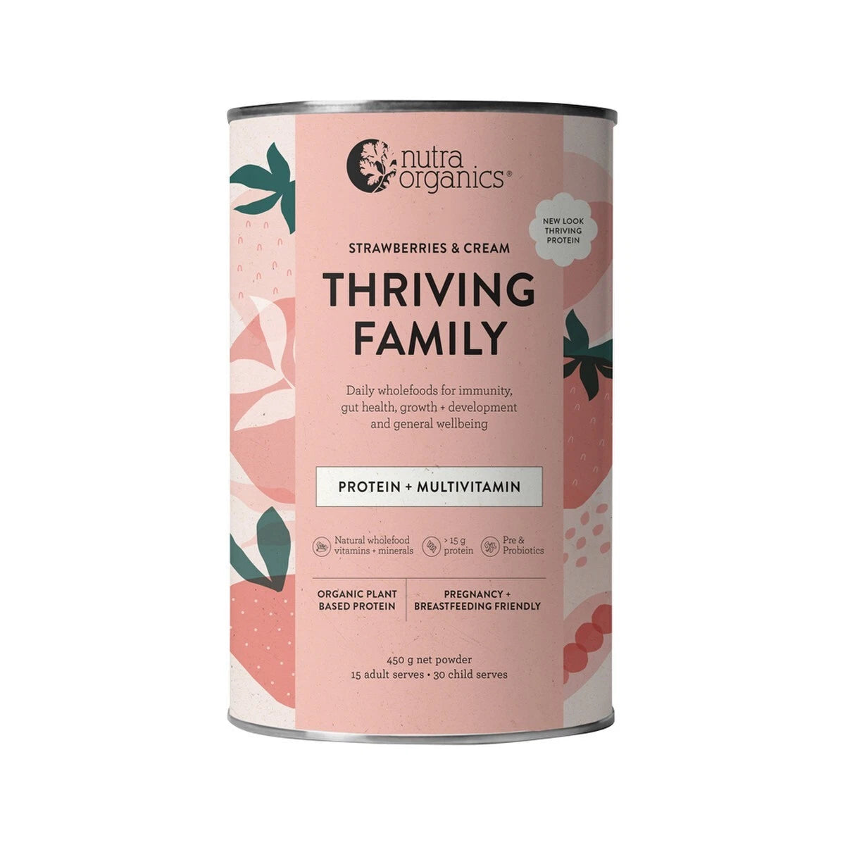 Nutra Organics Thriving Family Protein Strawberries & Cream 450g