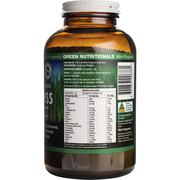 MicrOrganics Green Nutritionals Organic Australian BarleyGrass 200g Barley Grass Powder