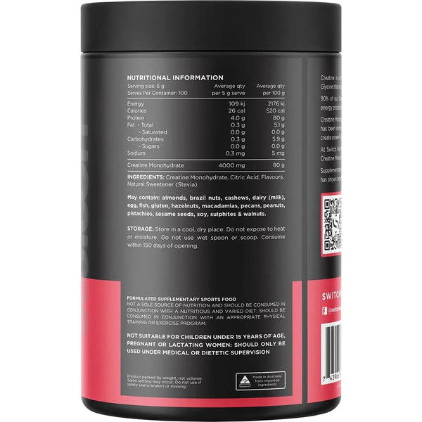 Switch Nutrition Creatine Monohydrate Refreshing Lime 500g Naturally Flavoured