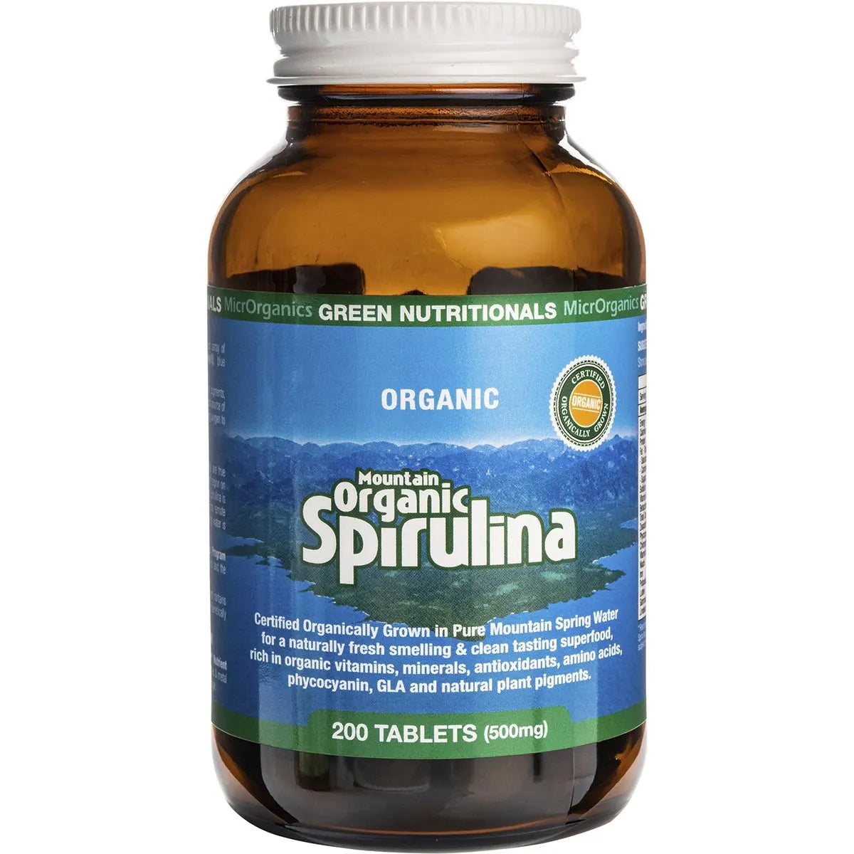 MicrOrganics Green Nutritionals Mountain Organic Spirulina 500mg 200 Tablets