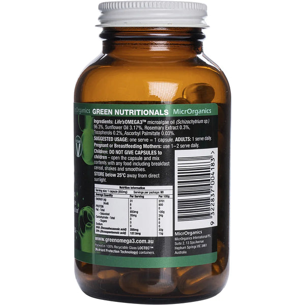 MicrOrganics Green Nutritionals Green Omega3 90 Capsules 255mg DHA + 127mg