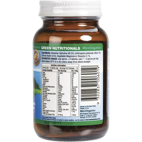 MicrOrganics Green Nutritionals Hawaiian Pacifica Spirulina 500mg 100 Tablets