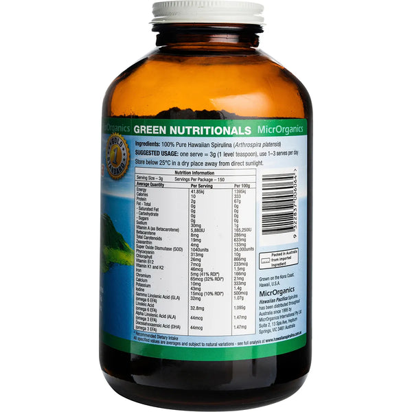 MicrOrganics Green Nutritionals Hawaiian Pacifica Spirulina Powder 450g