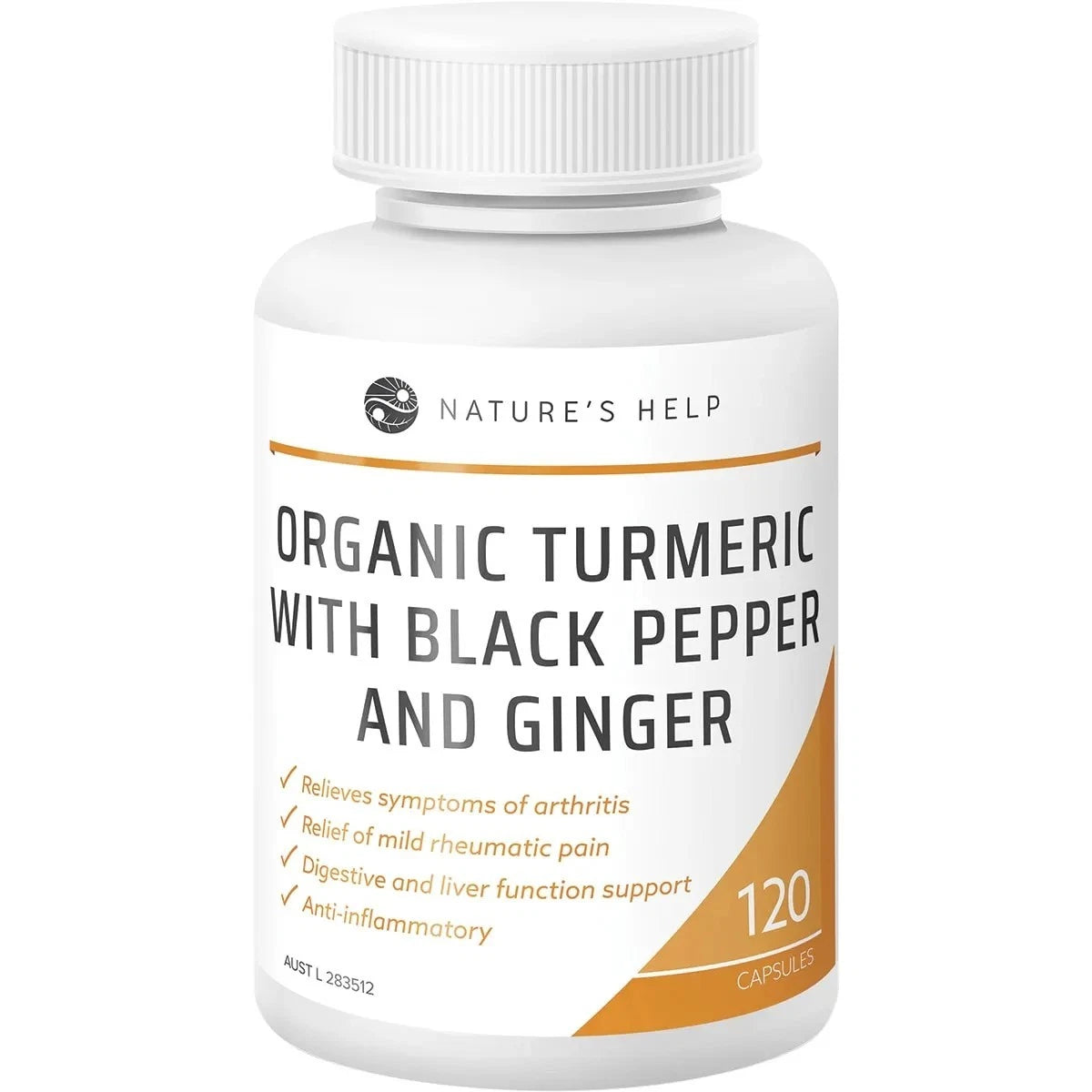 Nature's Help Organic Turmeric with Black Pepper Ginger 120 Capsules