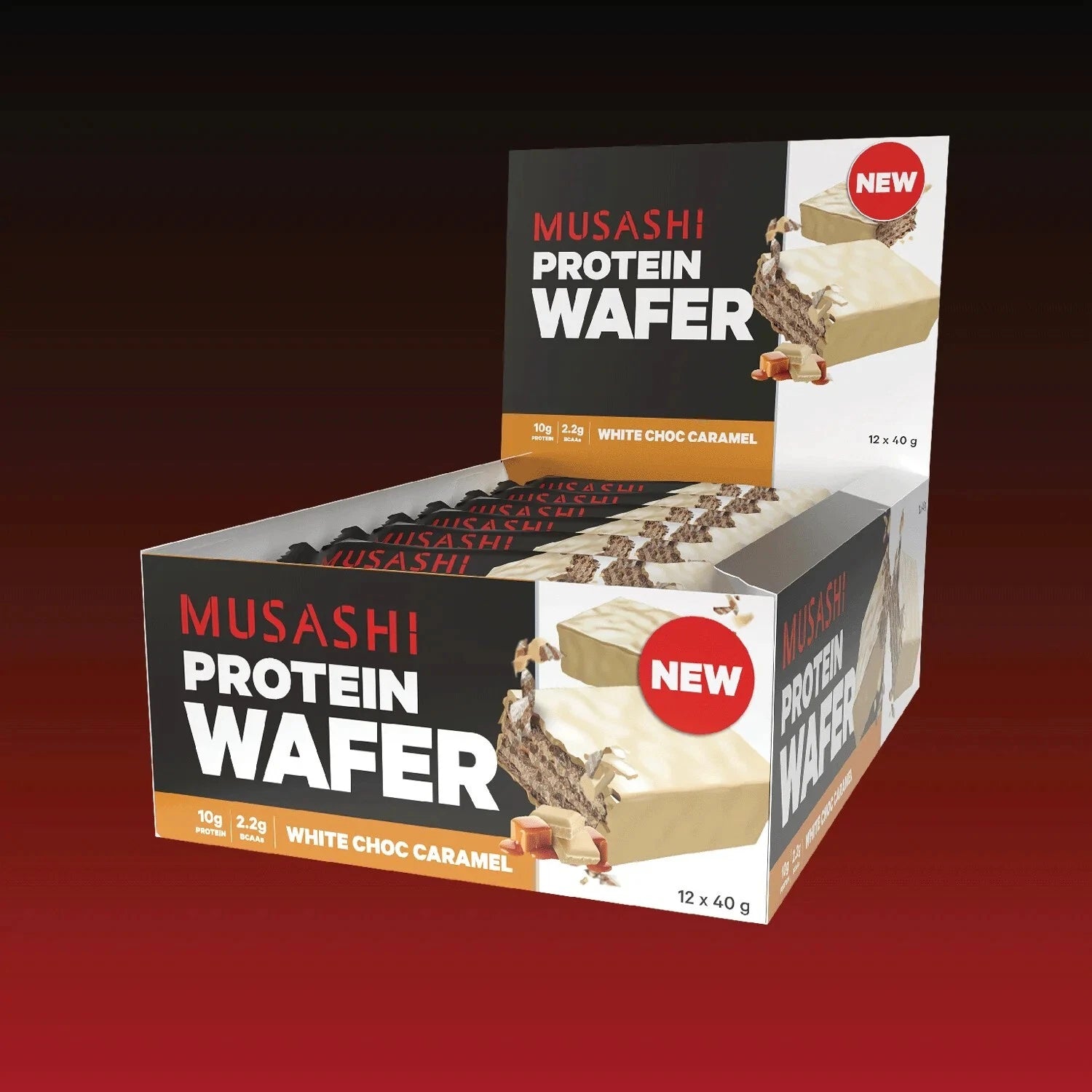Musashi Protein Wafer Bar White Chocolate Caramel 40g x 12 Bars