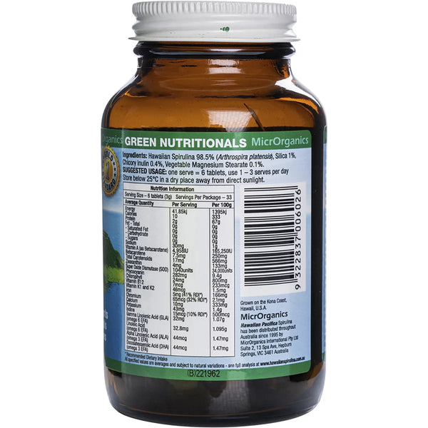 MicrOrganics Green Nutritionals Hawaiian Pacifica Spirulina 500mg 200 Tablets