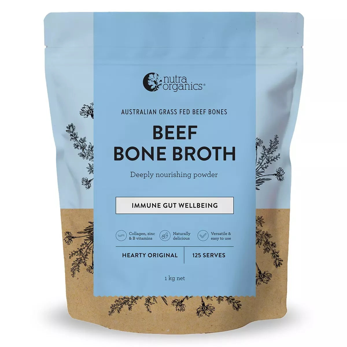 Nutra Organics Beef Bone Broth Hearty Original Immune Gut Wellbeing 1KG
