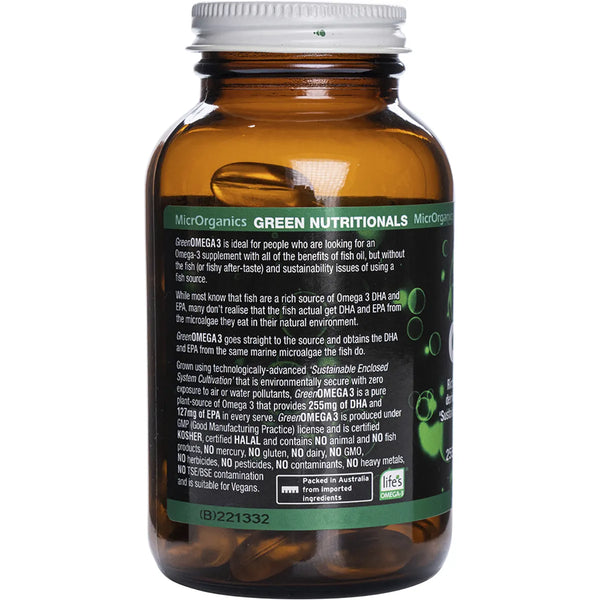 MicrOrganics Green Nutritionals Green Omega3 90 Capsules 255mg DHA + 127mg