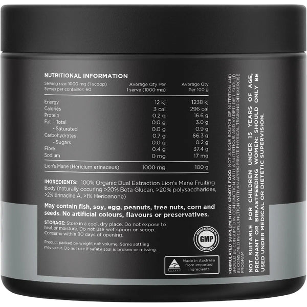 Switch Nutrition 100% Pure Organic Lion's Mane Unflavoured 60g