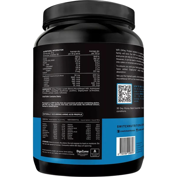 Switch Nutrition WPI Premium Whey Protein Isolate Unflavoured 900g