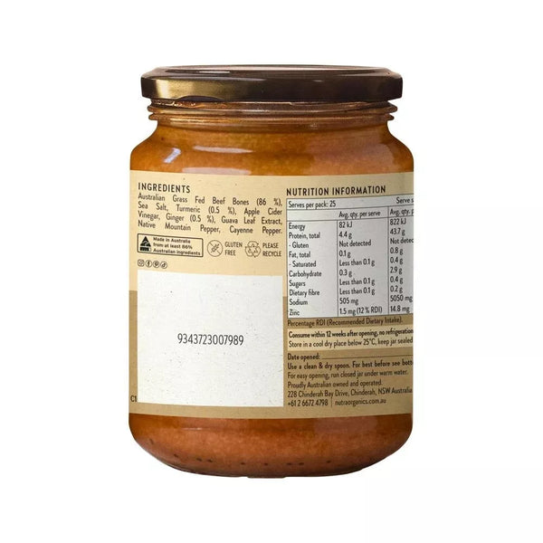 Nutra Organics Beef Bone Broth Deeply Nourishing Concentrate Lemon Ginger 250g