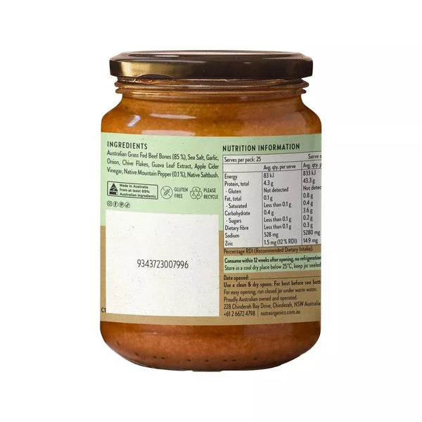 Nutra Organics Beef Bone Broth Deeply Nourishing Concentrate Native Herbs 250g