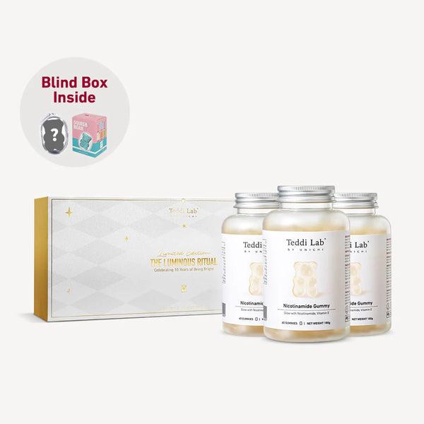 Unichi Skin Glow 10th Anniversary Gift Box with 3 Nicotinamide Gummies & Blind Box