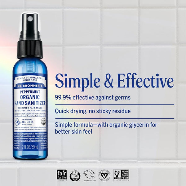 12 x Dr. Bronner's Organic Hand Sanitizer Peppermint 59ml