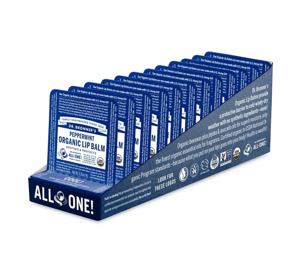 12 x Dr. Bronner's Organic Lip Balm Peppermint 4g