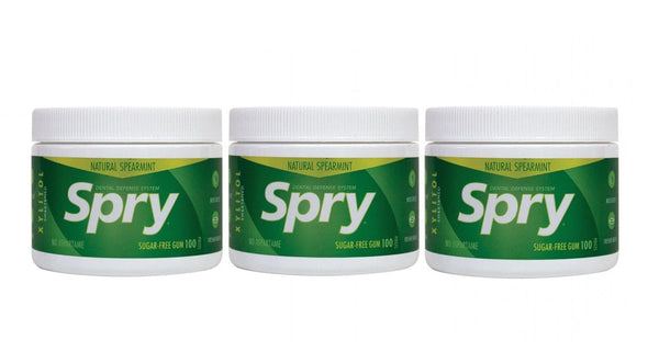 3 x Spry Xylitol Chewing Gum Spearmint 100 Pieces - Dental Defense System