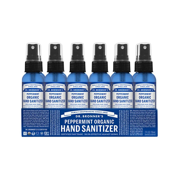 12 x Dr. Bronner's Organic Hand Sanitizer Peppermint 59ml