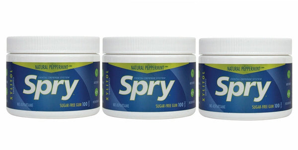 3 x Spry Xylitol Chewing Gum Peppermint 100 Pieces - Dental Defense System