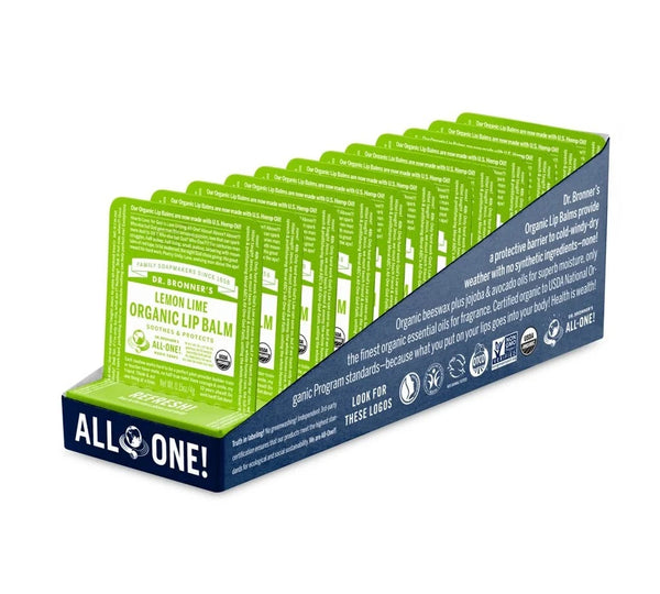 12 x Dr. Bronner's Organic Lip Balm Lemon Lime 4g