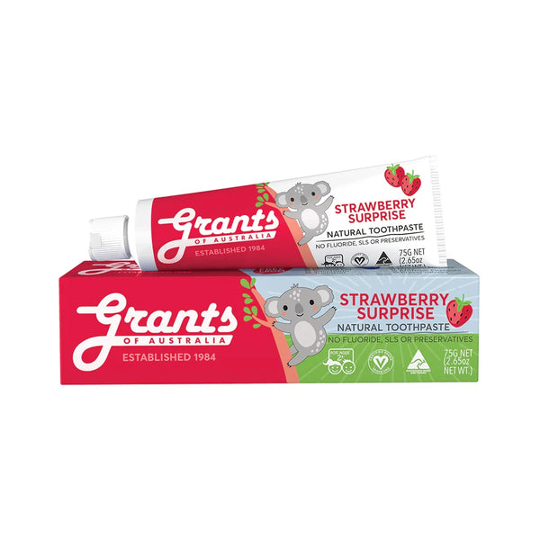 12 x Grants of Australia Kids Natural Toothpaste Strawberry Surprise 75g Fluoride Free