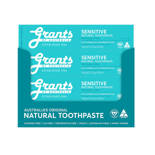 12 x Grants of Australia Sensitive Natural Toothpaste Fluoride Free 100g