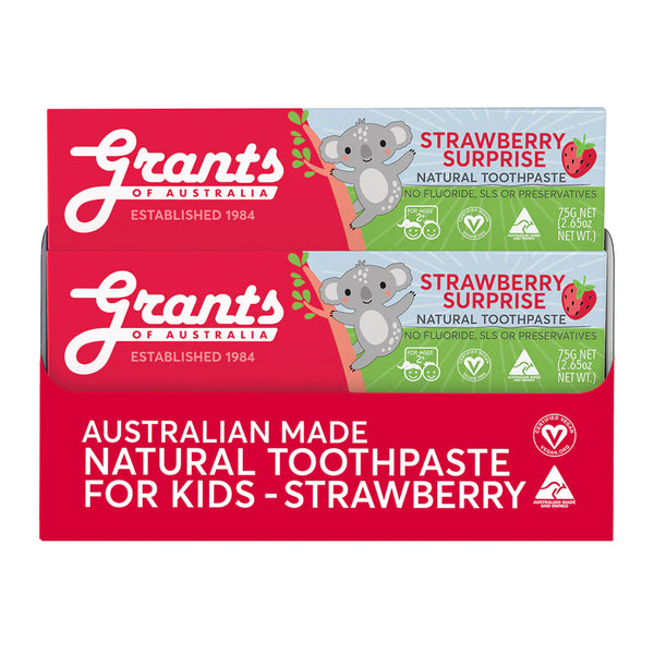 12 x Grants of Australia Kids Natural Toothpaste Strawberry Surprise 75g Fluoride Free