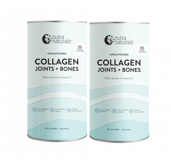 2 x Nutra Naturals Collagen Joints + Bones Organics Calcium + VItamin D Unflavoured 450g