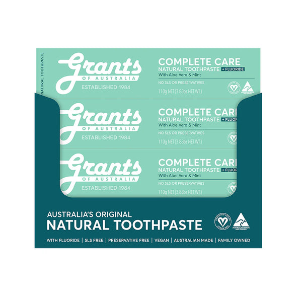 12 x Grants Natural Toothpaste Complete Care + Fluoride with Aloe Vera & Mint 110g