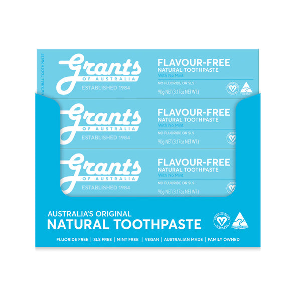 12 x Grants of Australia Flavour Free Natural Toothpaste with No Mint Fluoride Free 90g