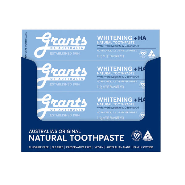 12 x Grants Whitening Natural Toothpaste Whitening + HA 110g