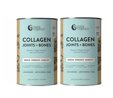 2 x Nutra Organics Collagen Joints + Bones Calcium + VItamin D Unflavoured 450g