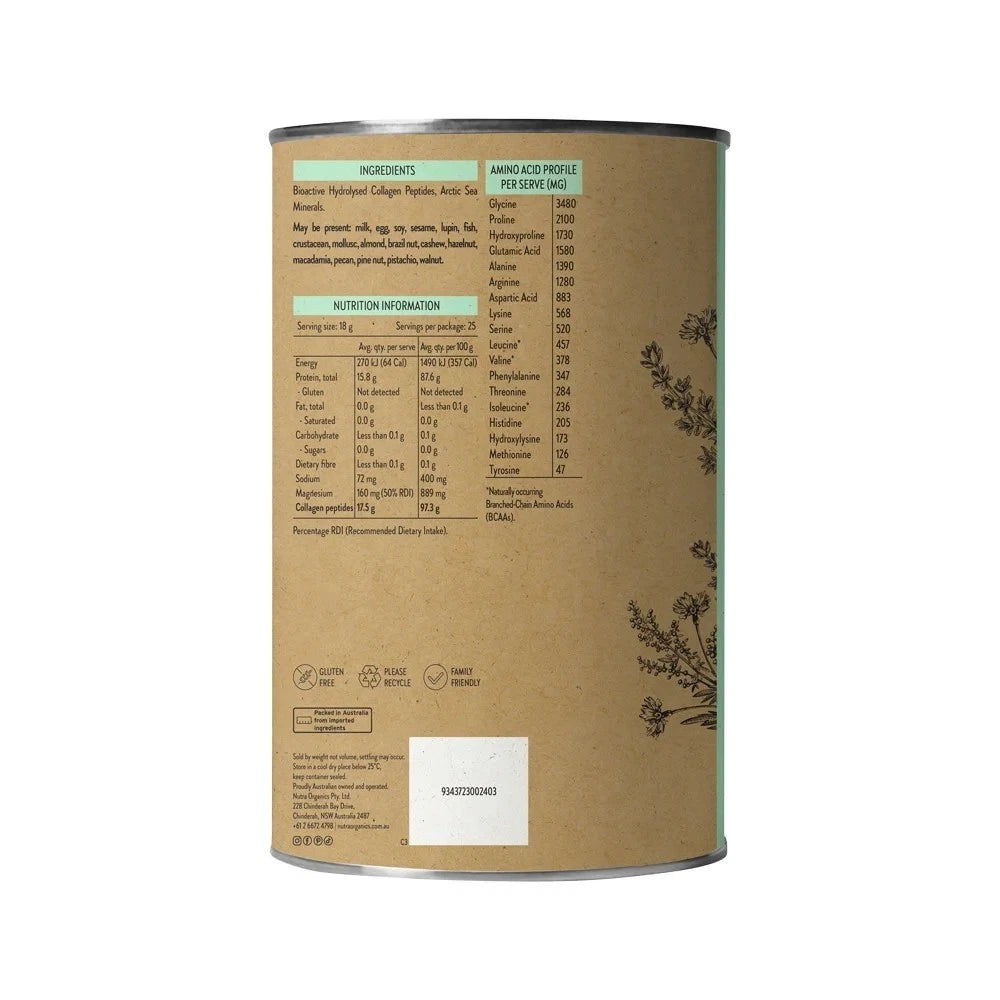 Nutra Organics Collagen Protein Unflavoured 450g "New Collagen Build"