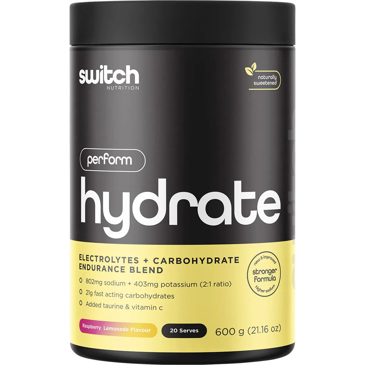 Switch Nutrition Hydrate Perform Electrolytes + Carbohydrate Raspberry Lemonade 600g