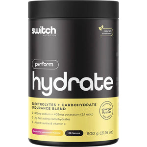 Switch Nutrition Hydrate Perform Electrolytes + Carbohydrate Raspberry Lemonade 600g