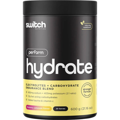 Switch Nutrition Hydrate Perform Electrolytes + Carbohydrate Raspberry Lemonade 600g