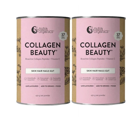2 x Nutra Organics Collagen Beauty Skin Hair Nails Gut 450g Unflavoured