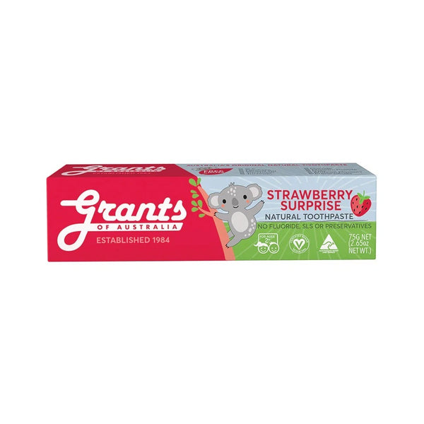 12 x Grants of Australia Kids Natural Toothpaste Strawberry Surprise 75g Fluoride Free