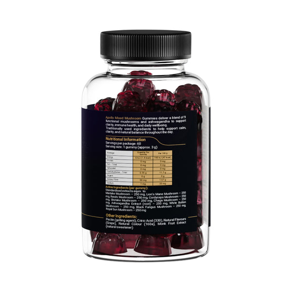 Apollo Mixed Mushroom 60 Gummies Grape Flavoured