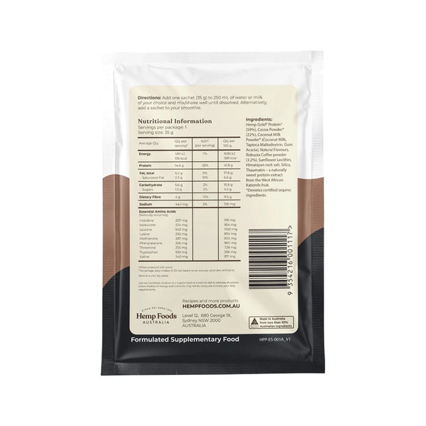 Hemp Foods Australia Hemp Protein Shake Chocolate Espresso 35g x 7 Sachets