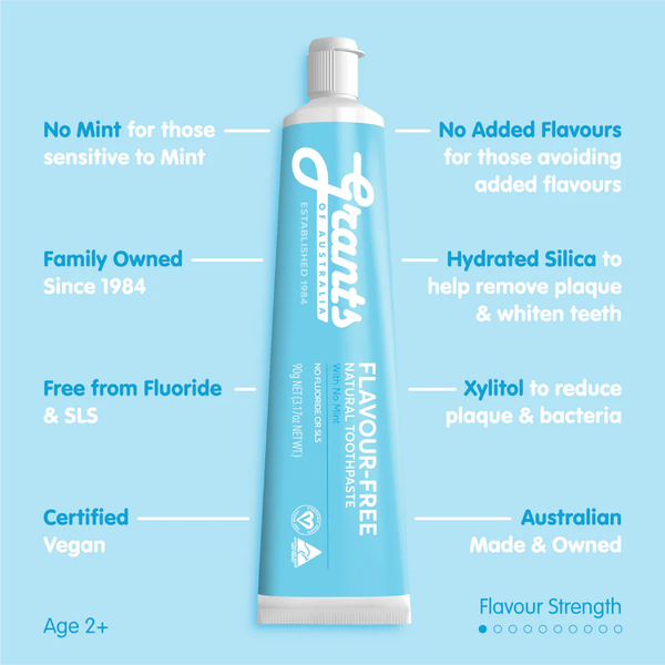 12 x Grants of Australia Flavour Free Natural Toothpaste with No Mint Fluoride Free 90g