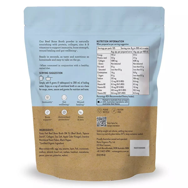 Nutra Organics Beef Bone Broth Hearty Original Immune Gut Wellbeing 1KG