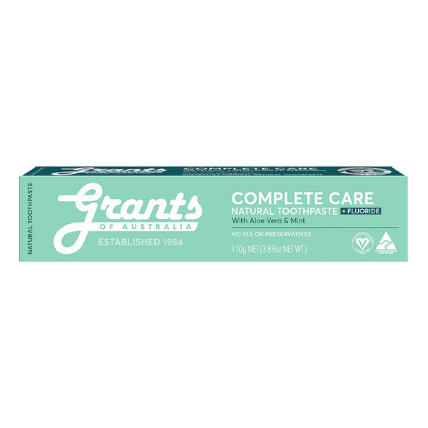 12 x Grants Natural Toothpaste Complete Care + Fluoride with Aloe Vera & Mint 110g