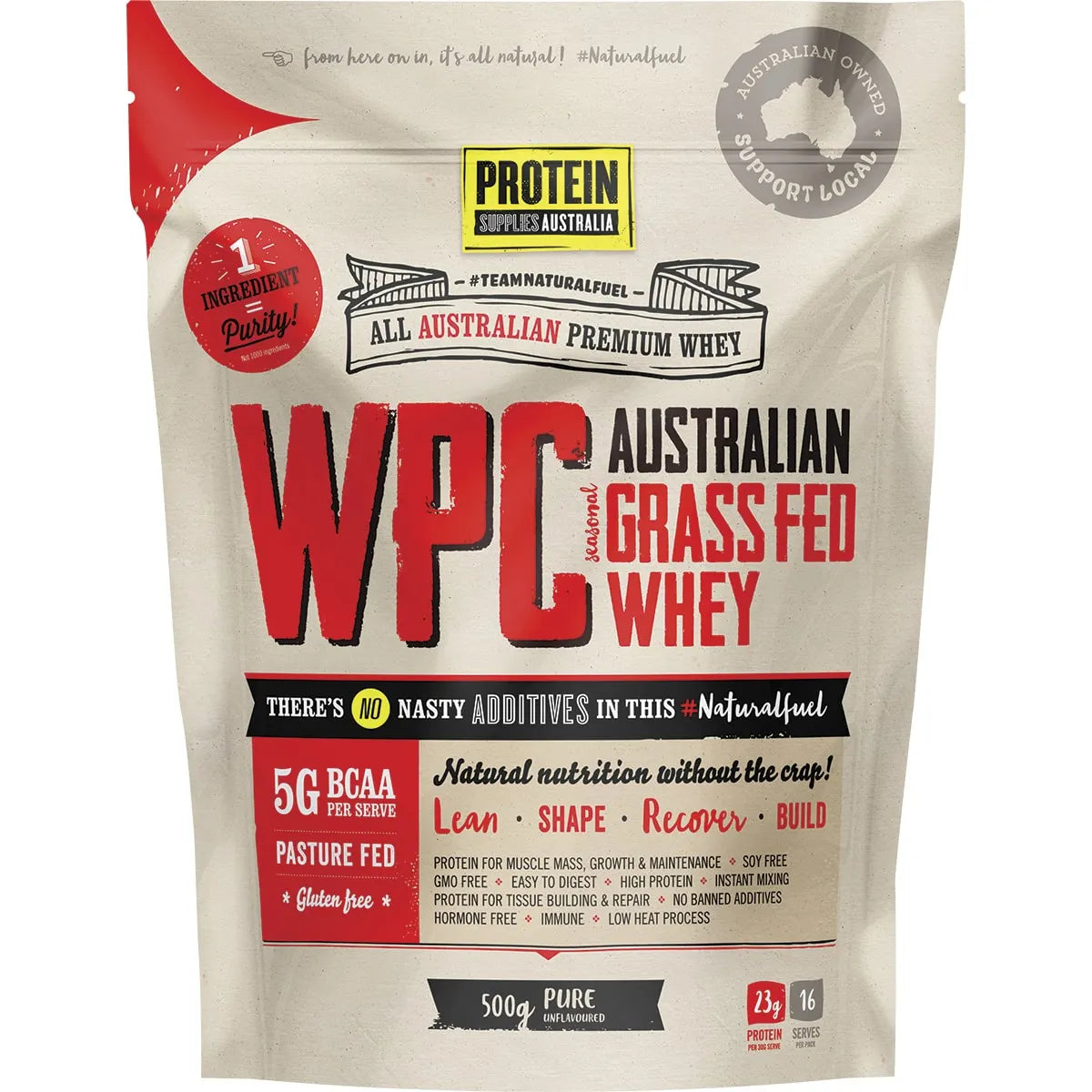 Protein Supplies Australia WPC Whey Protein Concentrate Unflavoured 500g