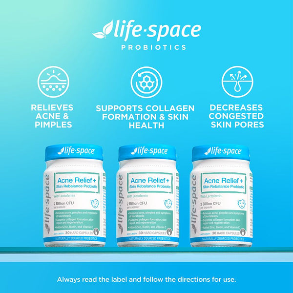 Life Space Acne Relief + Skin Rebalance Probiotic 2 Billion CFU 30 Capsules
