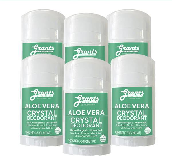 6 x Grants Of Australia Crystal Deodorant Stick Aloe Vera 100g