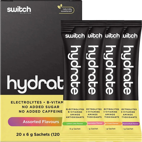 Switch Nutrition Hydrate Electrolytes Assorted Flavours 20 x 6g Sachets