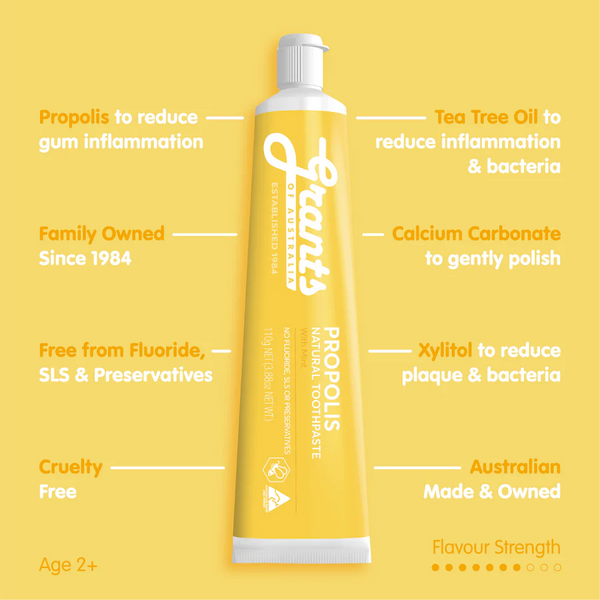 12 x Grants of Australia Propolis Natural Toothpaste with Mint Fluoride Free 110g