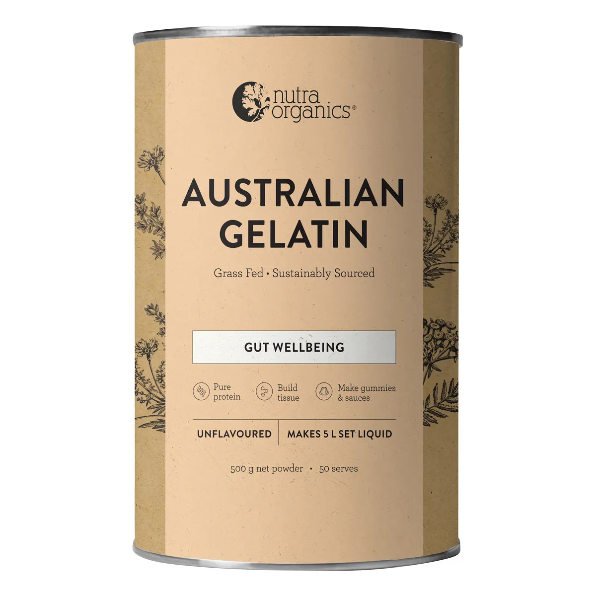 Nutra Organics Australian Gelatin Gut Wellbeing Unflavoured 500g Powder